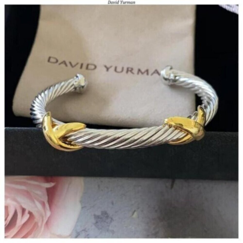 David Yurman Elegant Sterling Silver and 14K Gold Cable Bracelet 7mm